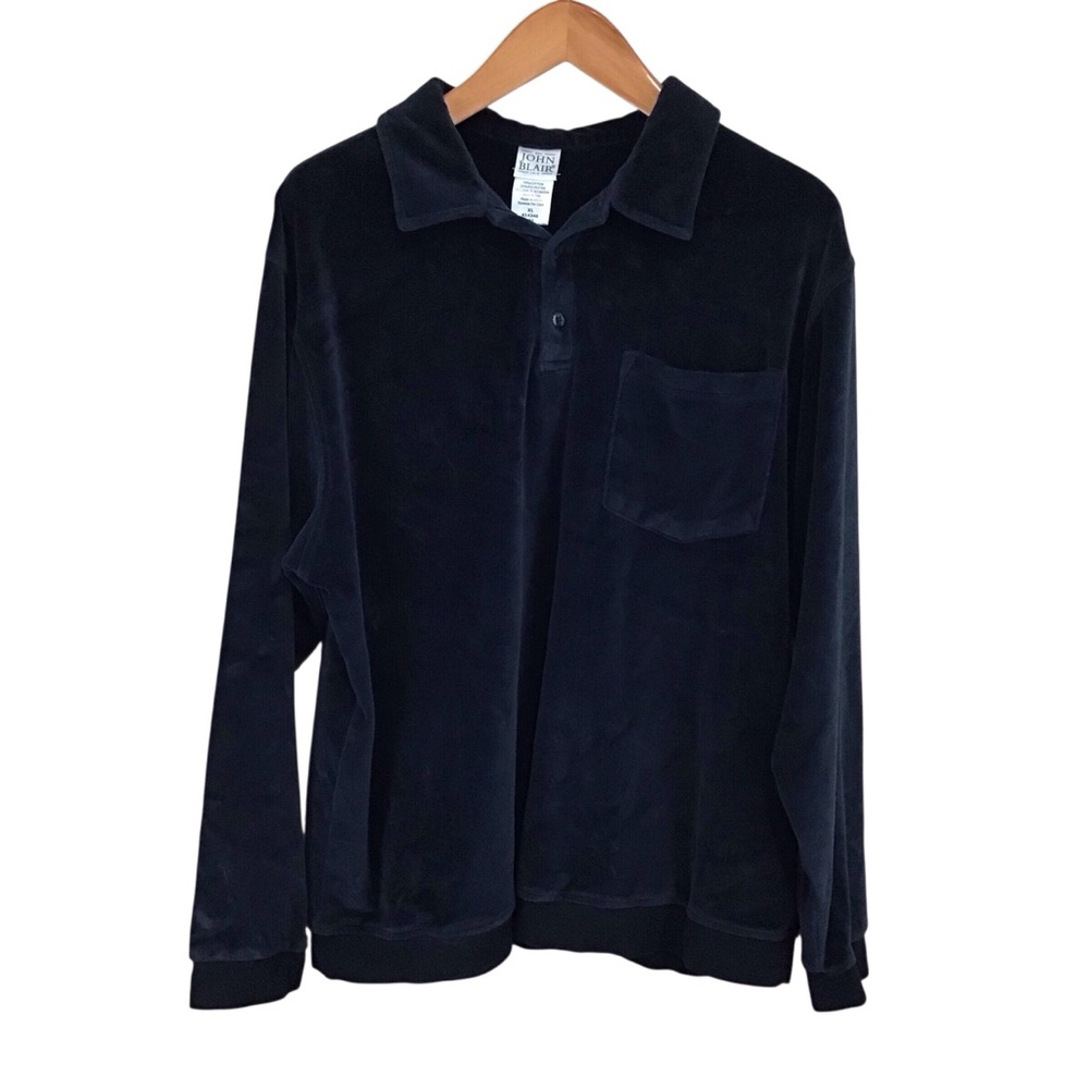 John Blair Black Dark Navy Velour Pullover Top XL‎